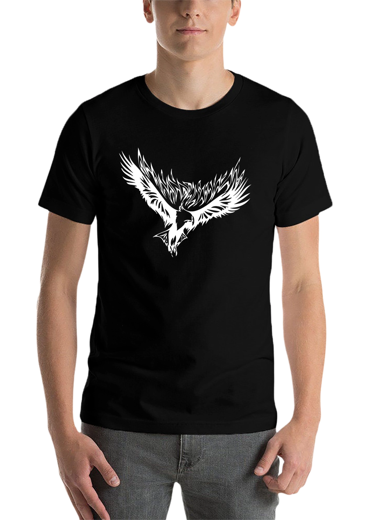 Black T-Shirt with White Eagle Graphic