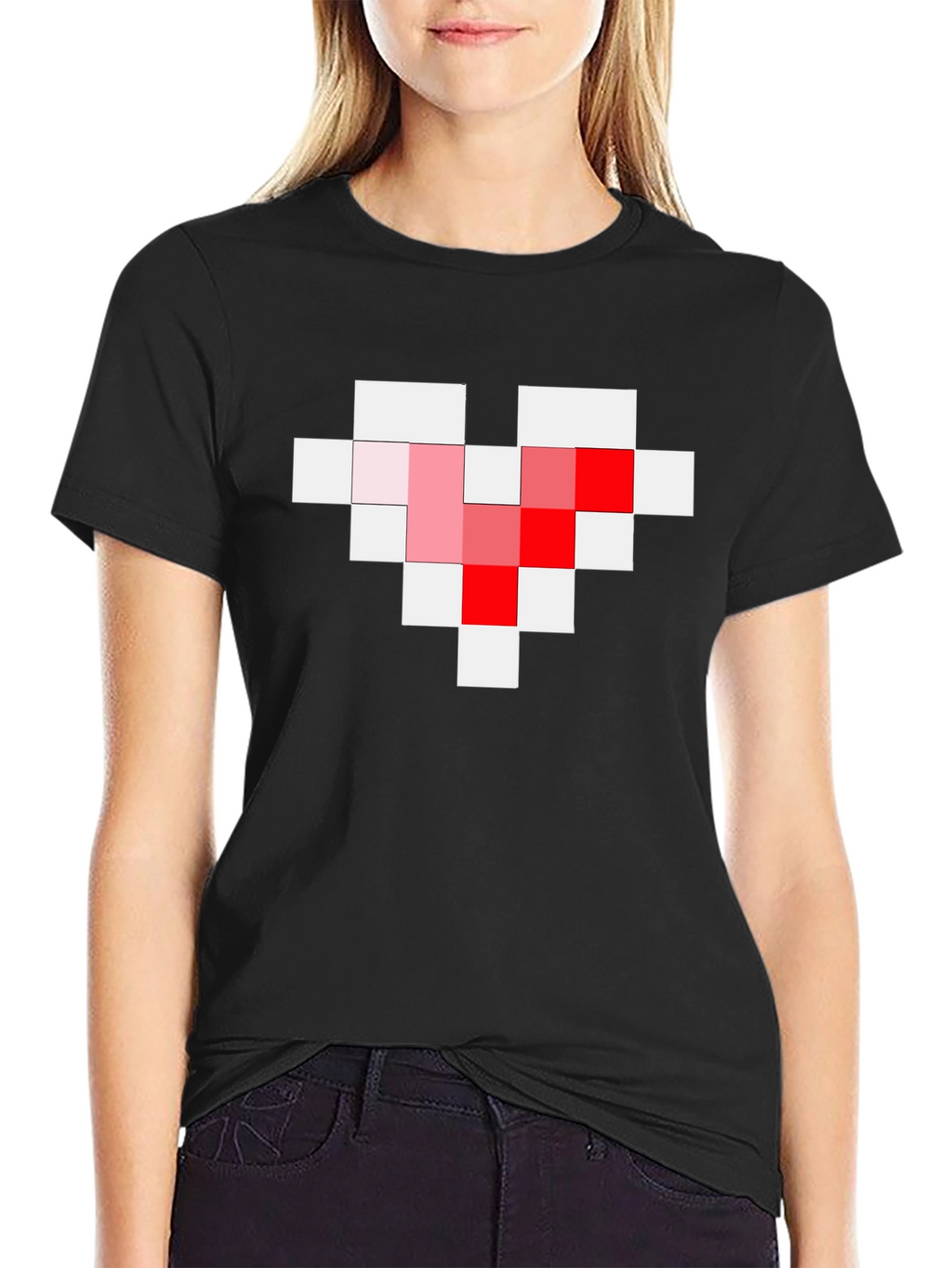 Pixel Heart Graphic Tee - Gamer Style Black T-Shirt