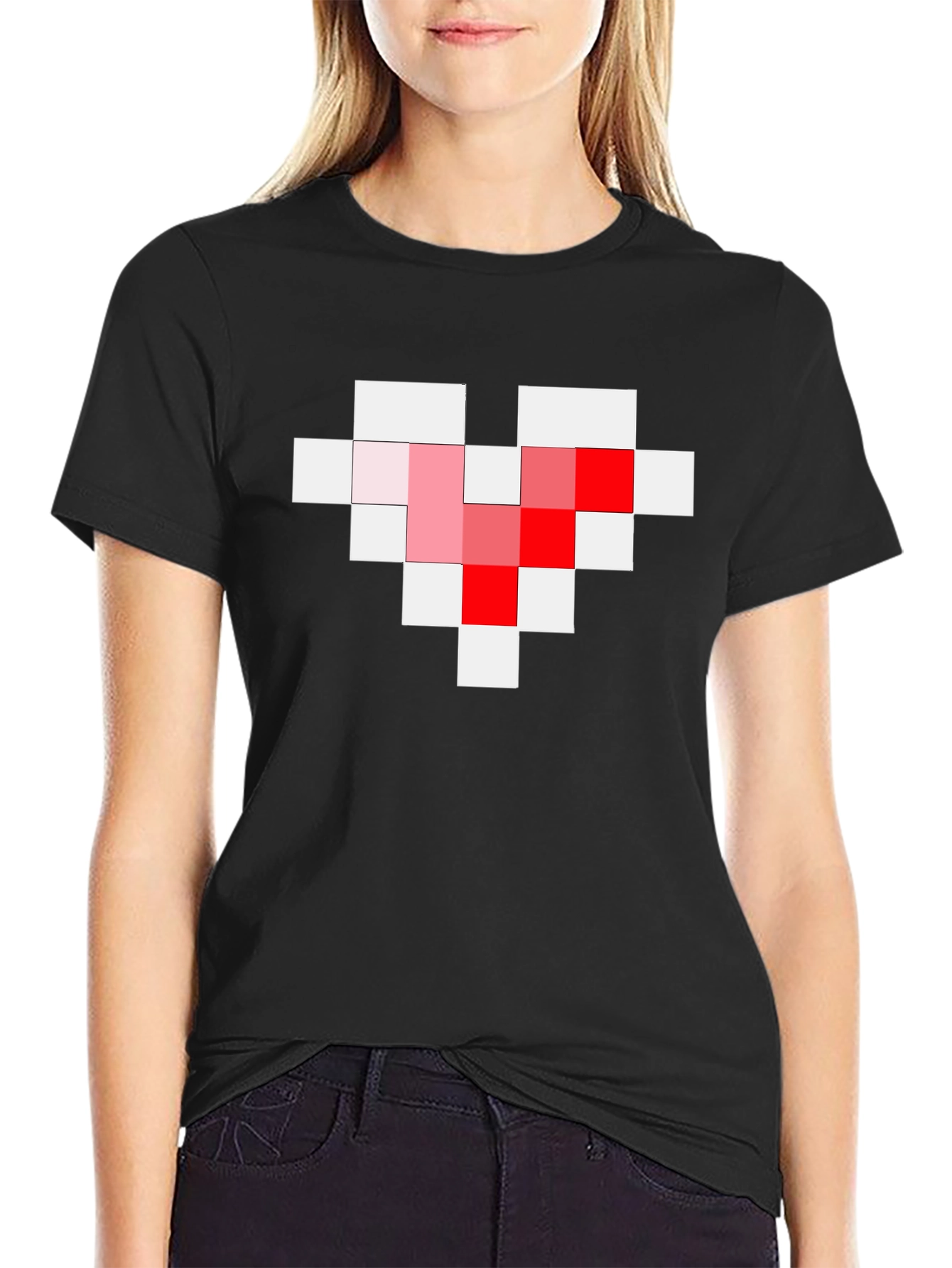 Pixel Heart Graphic Tee - Gamer Style Black T-Shirt