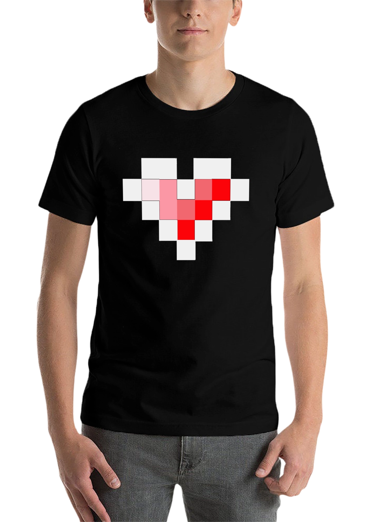 Pixel Heart Graphic Tee - Gamer Style Black T-Shirt