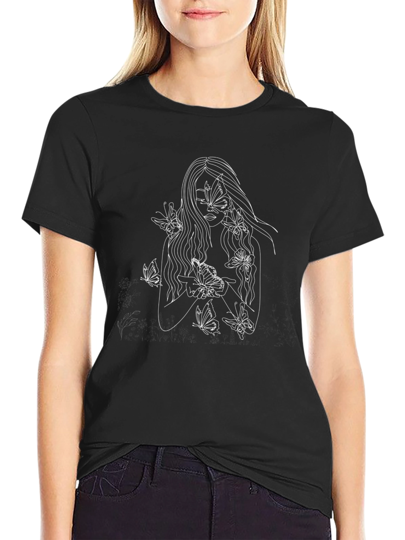 Butterfly Woman Graphic Tee - Black