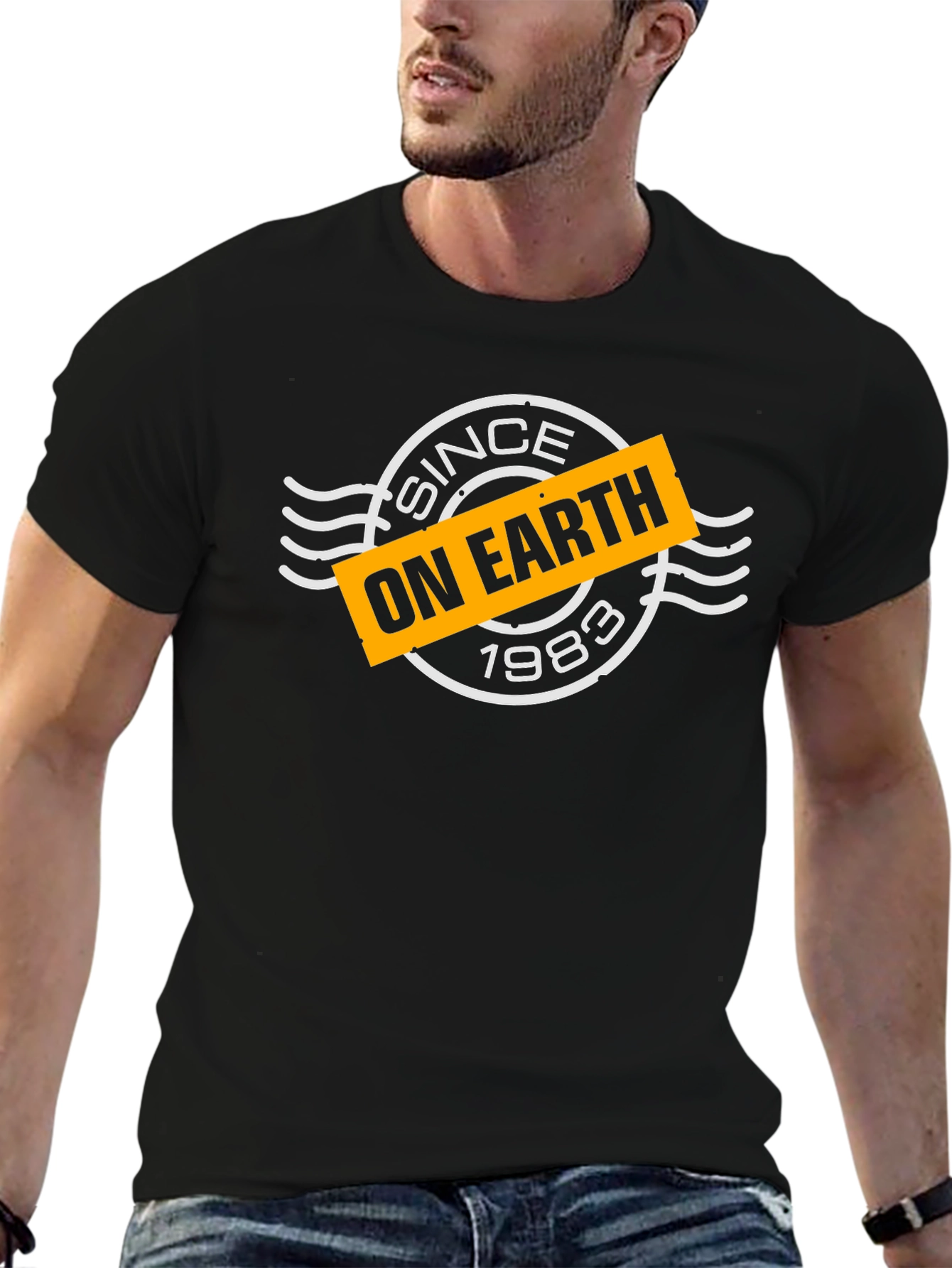 Since On Earth 1983 Black Graphic Tee