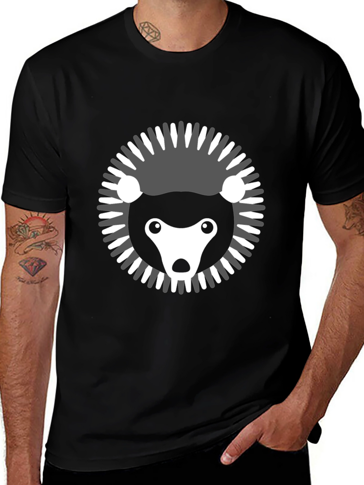 Modern Hedgehog Graphic Tee - Black