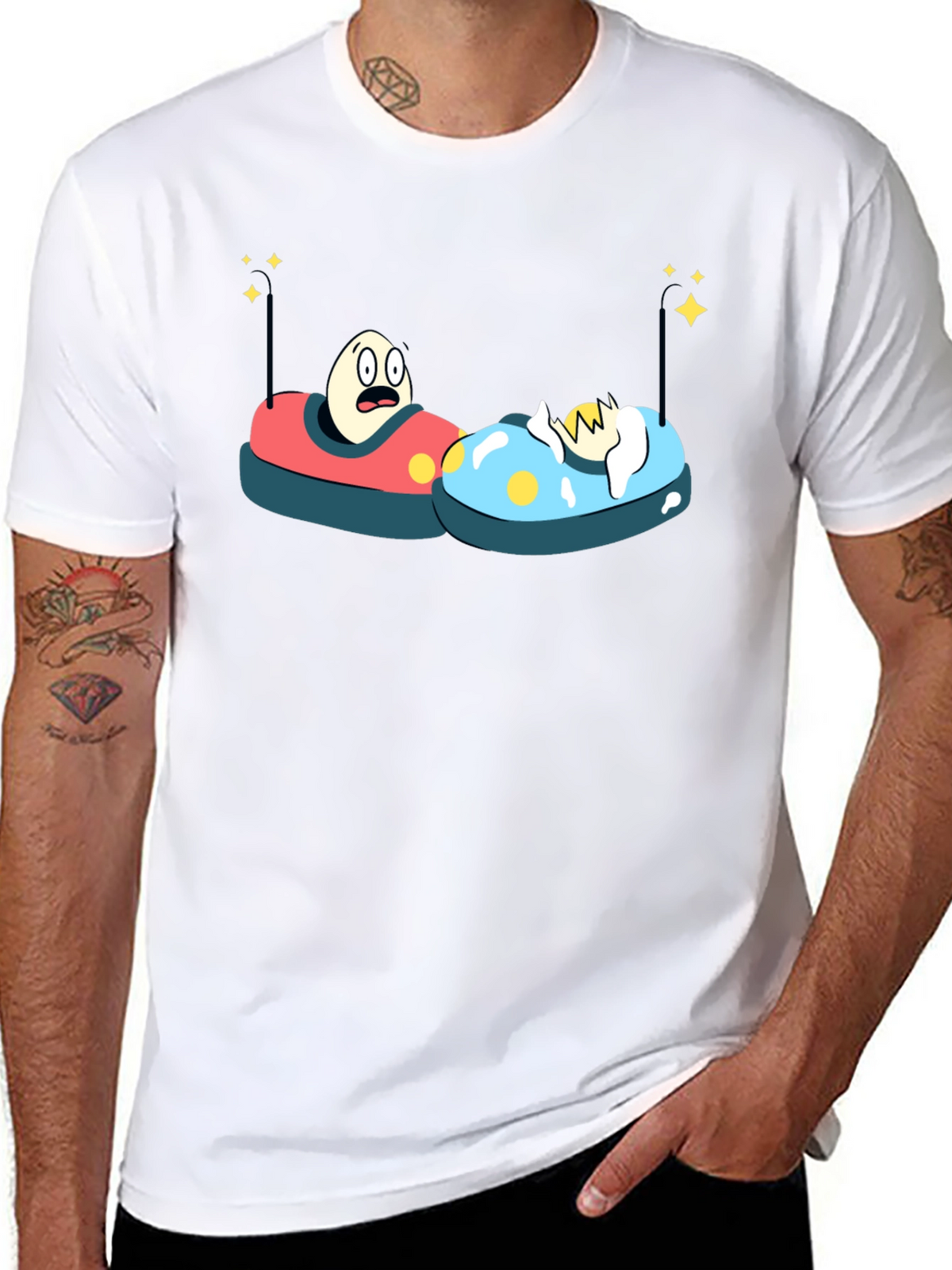Bumper Car Eggs T-Shirt - Fun Cartoon Graphic Tee