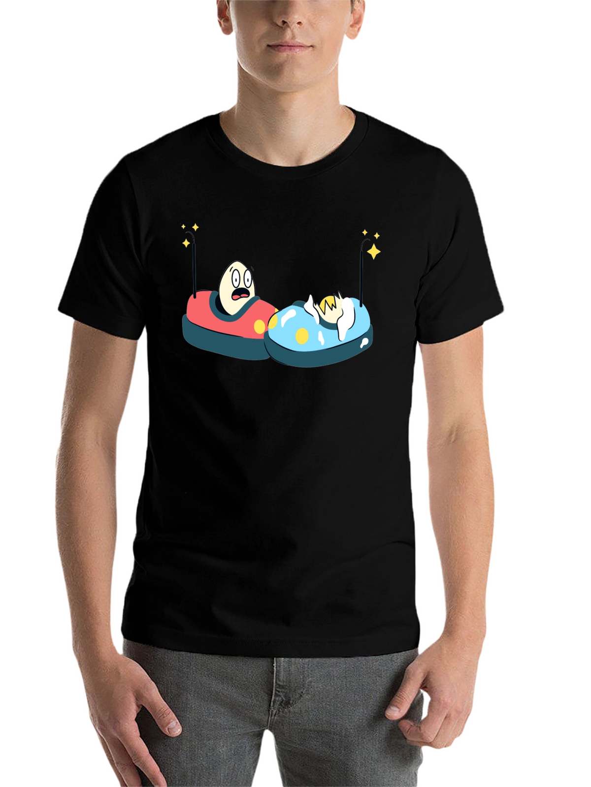 Bumper Car Eggs T-Shirt - Fun Cartoon Graphic Tee