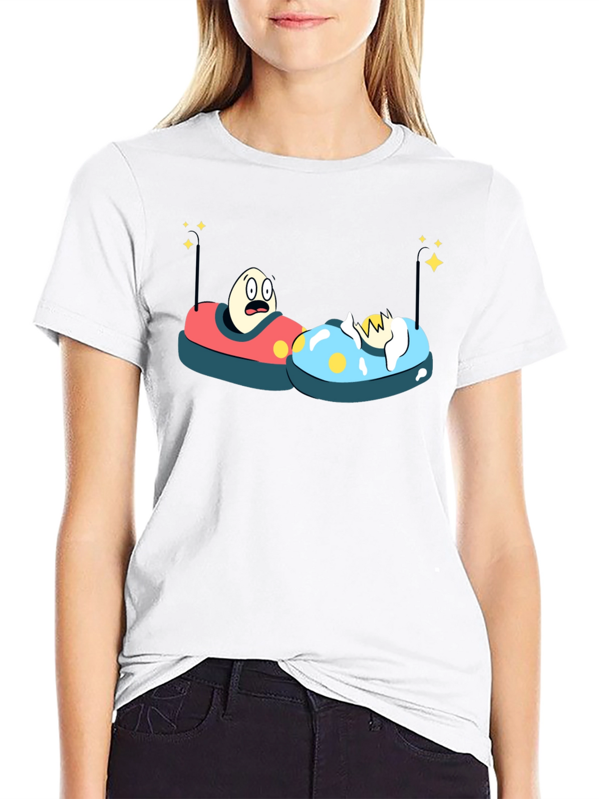 Bumper Car Eggs T-Shirt - Fun Cartoon Graphic Tee