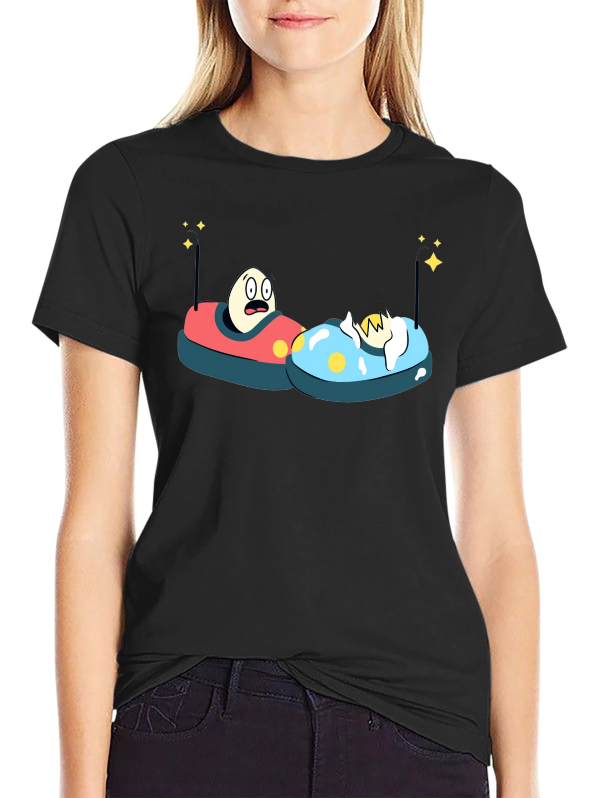 Bumper Car Eggs T-Shirt - Fun Cartoon Graphic Tee