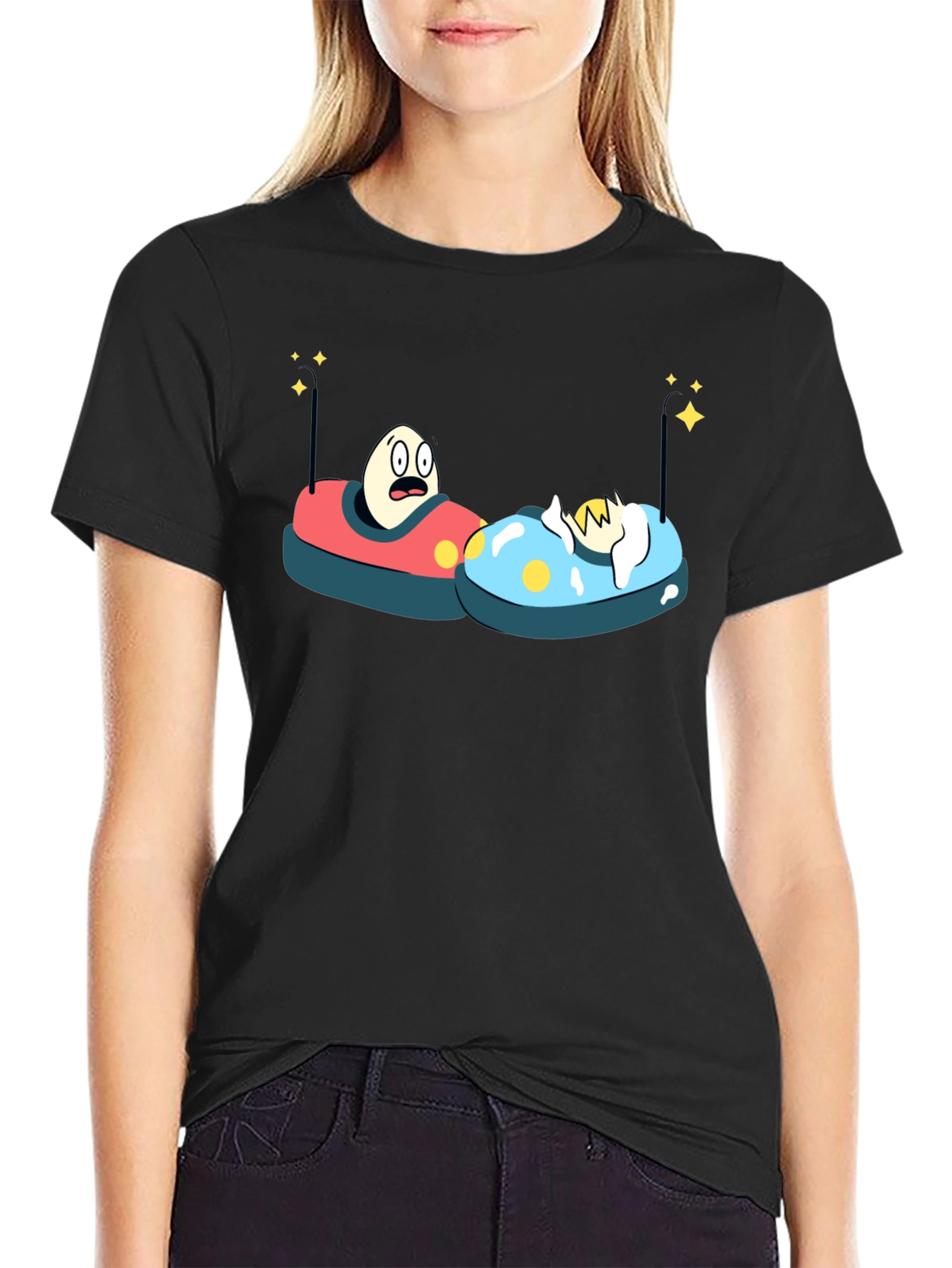 Bumper Car Eggs T-Shirt - Fun Cartoon Graphic Tee