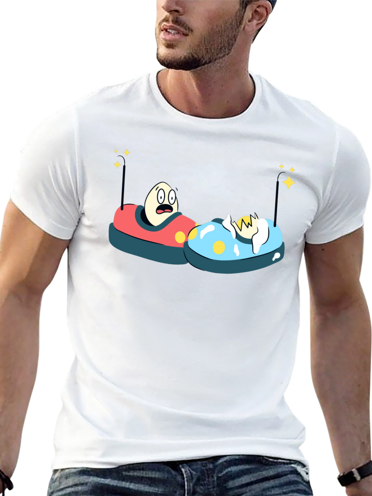 Bumper Car Eggs T-Shirt - Fun Cartoon Graphic Tee