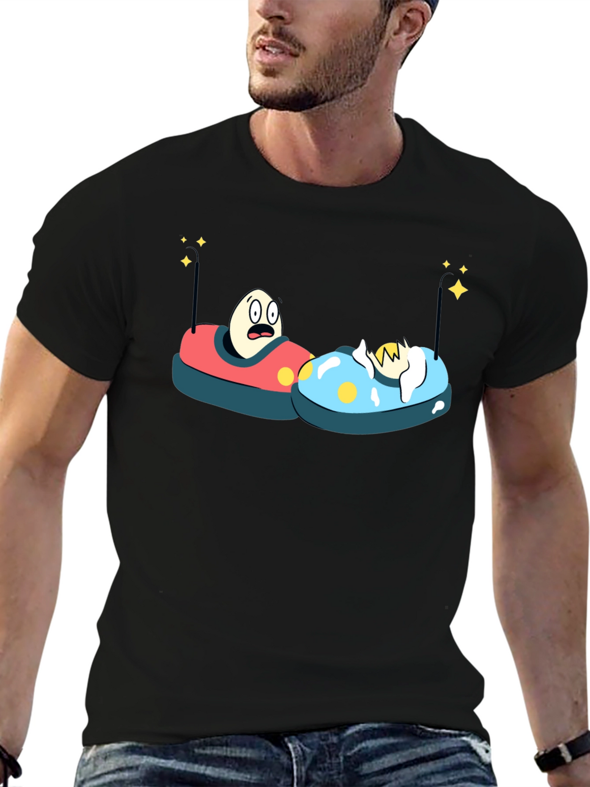 Bumper Car Eggs T-Shirt - Fun Cartoon Graphic Tee