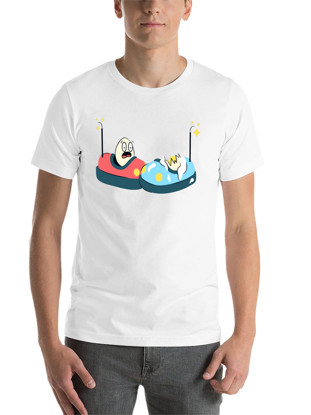 Bumper Car Eggs T-Shirt - Fun Cartoon Graphic Tee