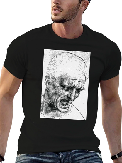 Screaming Man Sketch Graphic Tee - Black Cotton T-Shirt