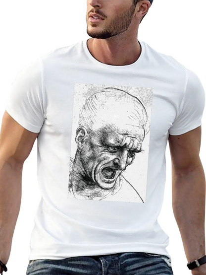 Screaming Man Sketch Graphic Tee - Black Cotton T-Shirt