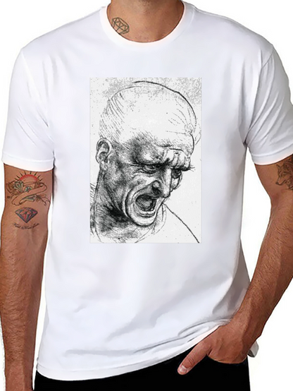 Screaming Man Sketch Graphic Tee - Black Cotton T-Shirt