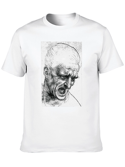 Screaming Man Sketch Graphic Tee - Black Cotton T-Shirt