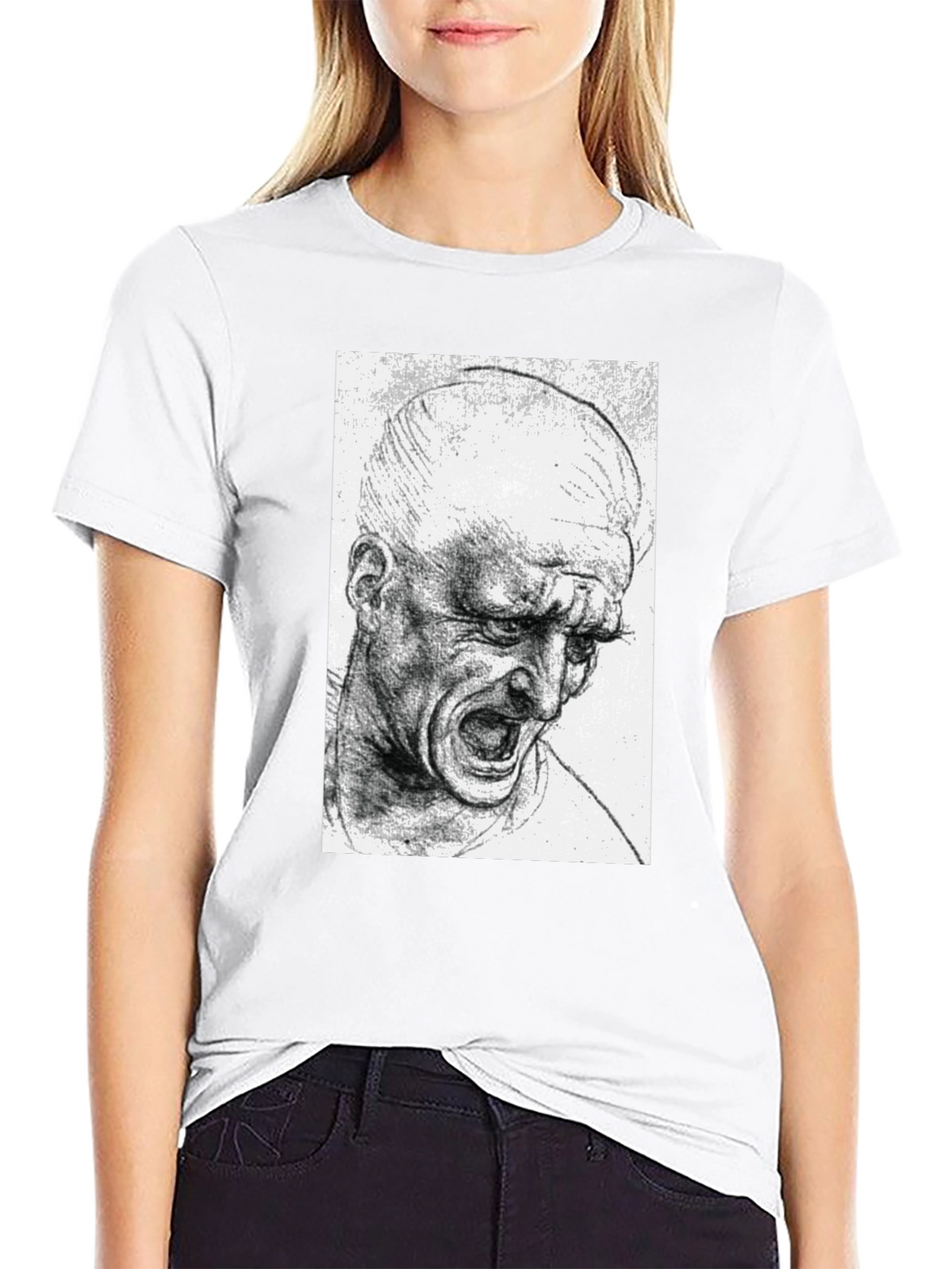 Screaming Man Sketch Graphic Tee - Black Cotton T-Shirt