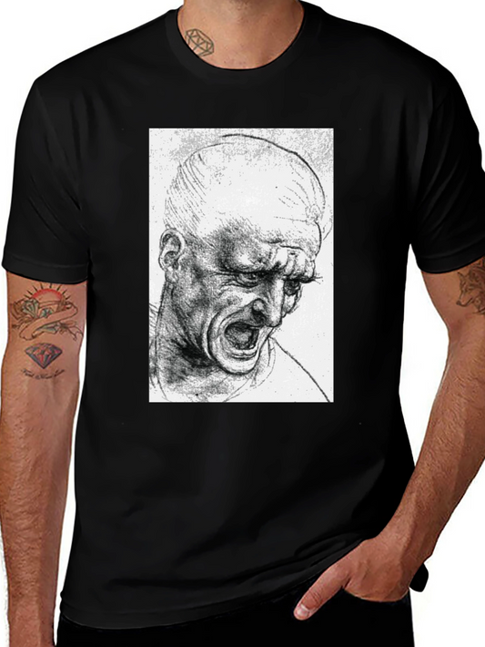 Screaming Man Sketch Graphic Tee - Black Cotton T-Shirt