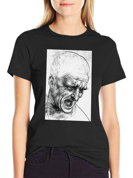 Screaming Man Sketch Graphic Tee - Black Cotton T-Shirt