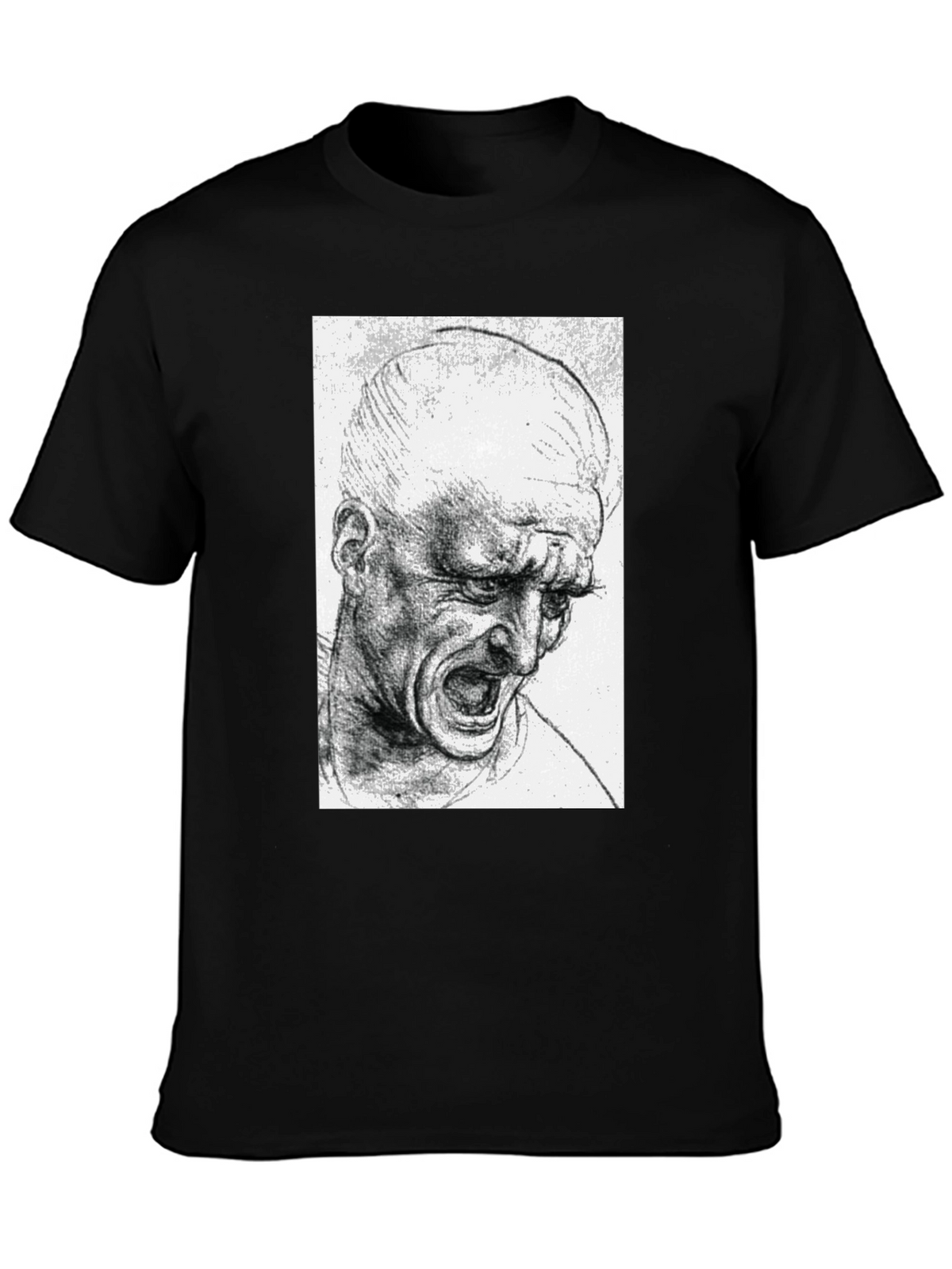 Screaming Man Sketch Graphic Tee - Black Cotton T-Shirt