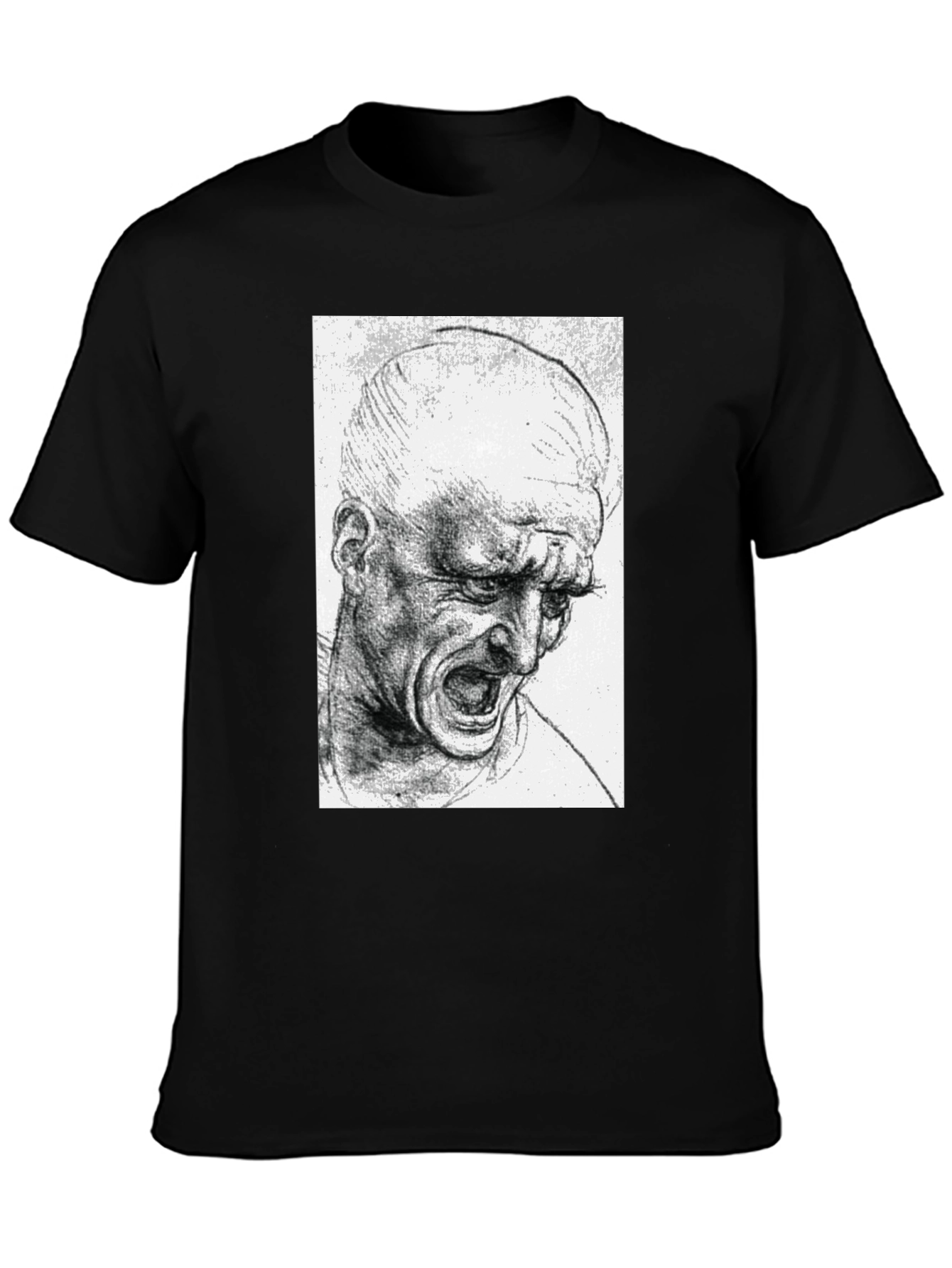 Screaming Man Sketch Graphic Tee - Black Cotton T-Shirt