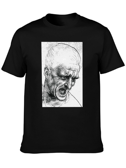 Screaming Man Sketch Graphic Tee - Black Cotton T-Shirt