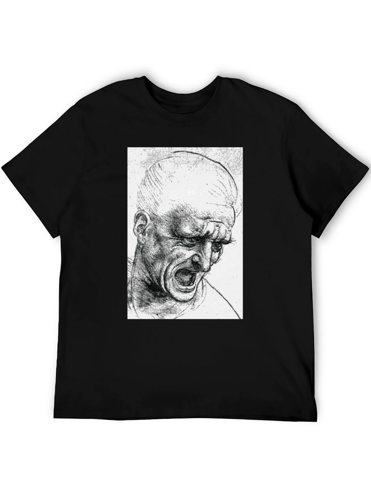 Screaming Man Sketch Graphic Tee - Black Cotton T-Shirt