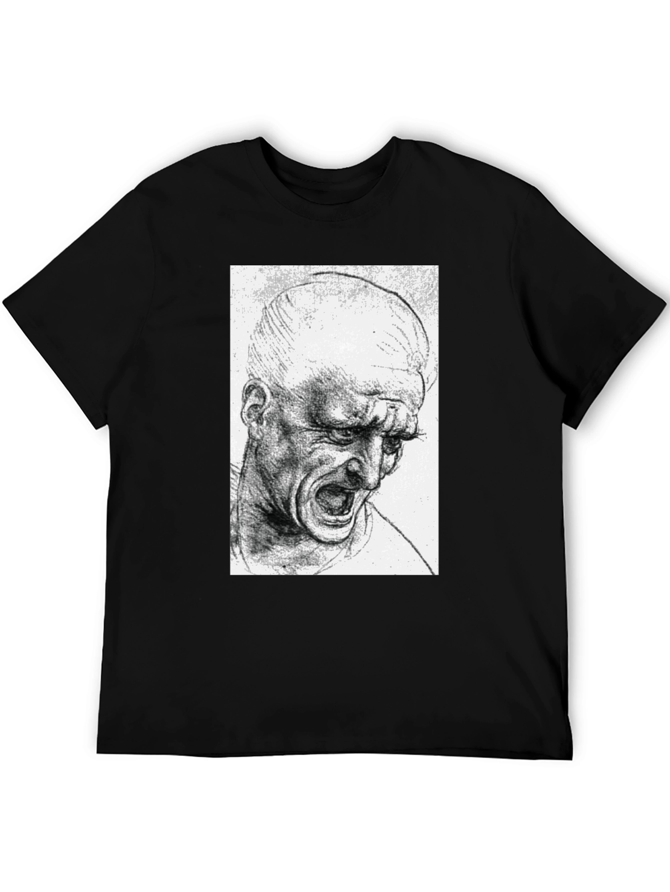 Screaming Man Sketch Graphic Tee - Black Cotton T-Shirt