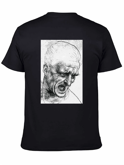 Screaming Man Sketch Graphic Tee - Black Cotton T-Shirt