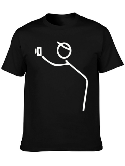 Funny Stick Figure Selfie Black T-Shirt