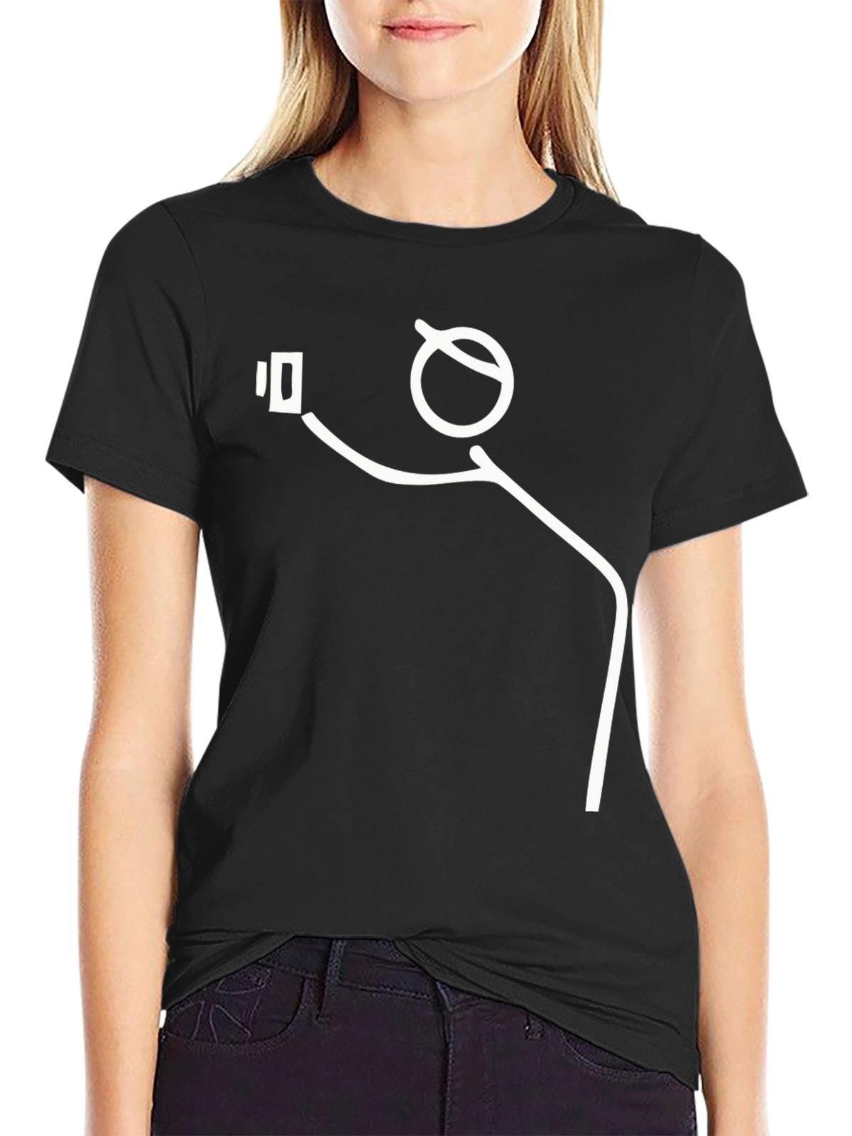 Funny Stick Figure Selfie Black T-Shirt