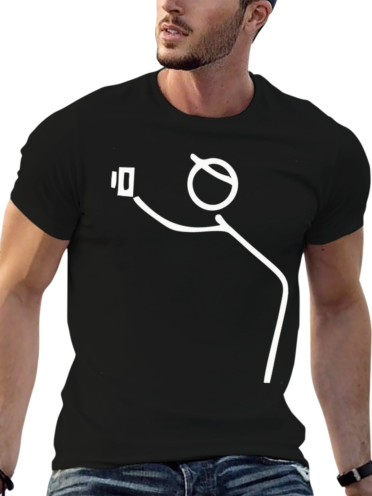 Funny Stick Figure Selfie Black T-Shirt