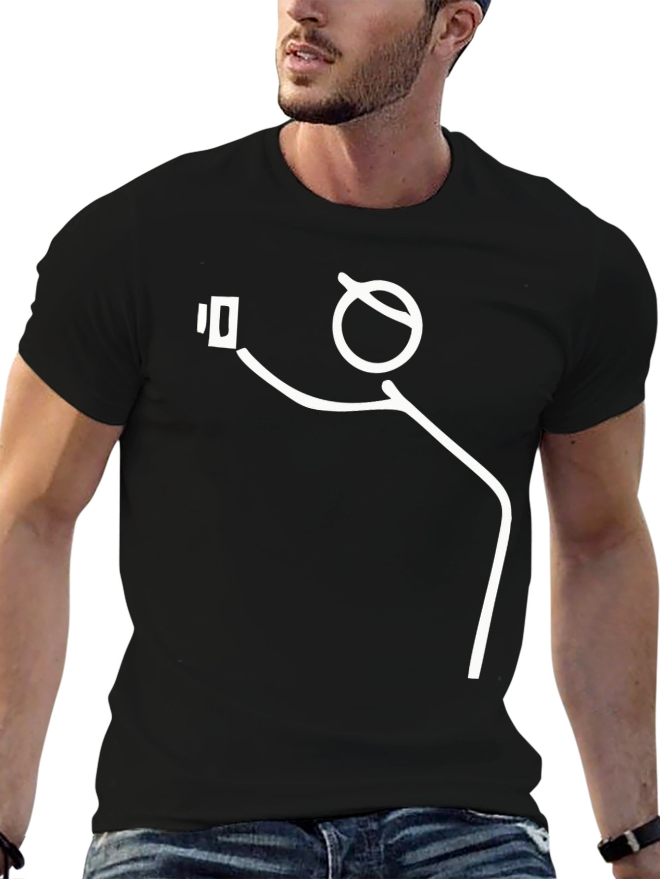 Funny Stick Figure Selfie Black T-Shirt