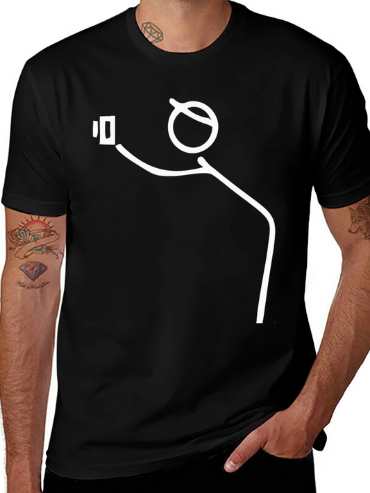 Funny Stick Figure Selfie Black T-Shirt