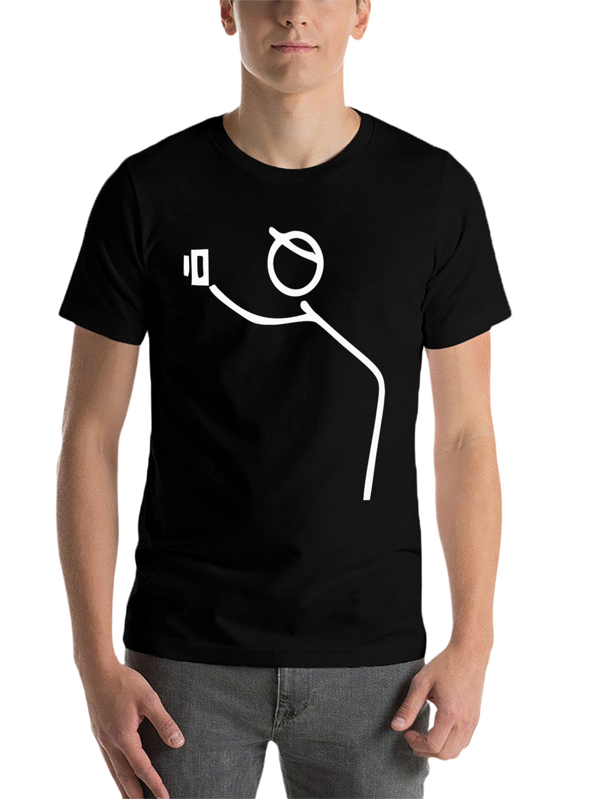 Funny Stick Figure Selfie Black T-Shirt