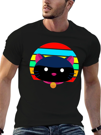 Retro Cat Graphic Tee - Black