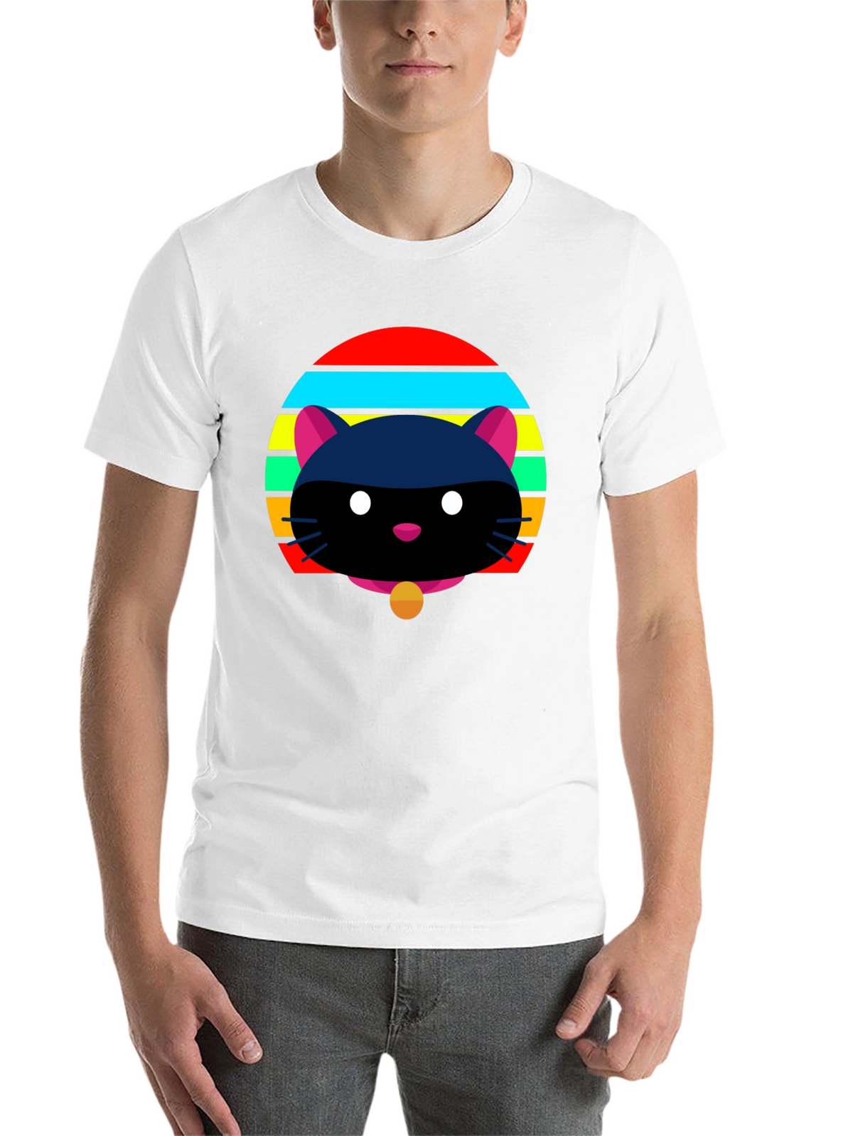 Retro Cat Graphic Tee - Black