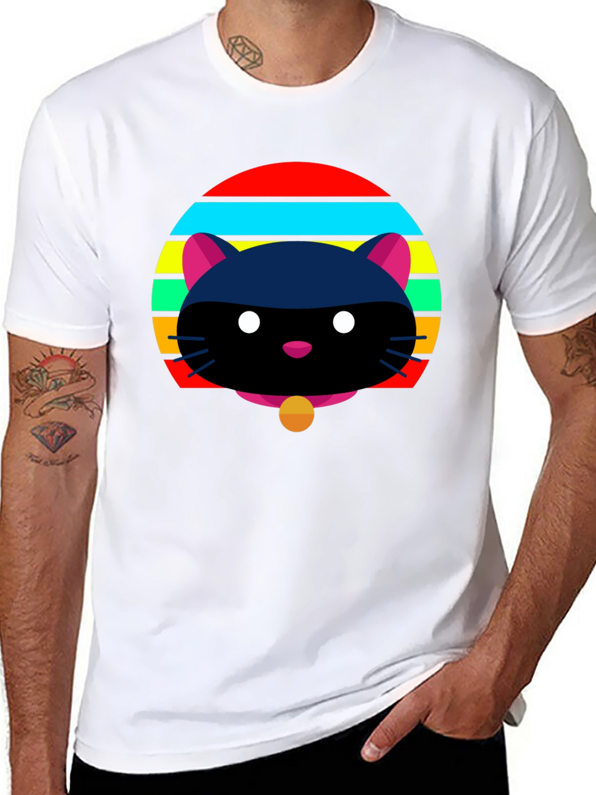 Retro Cat Graphic Tee - Black