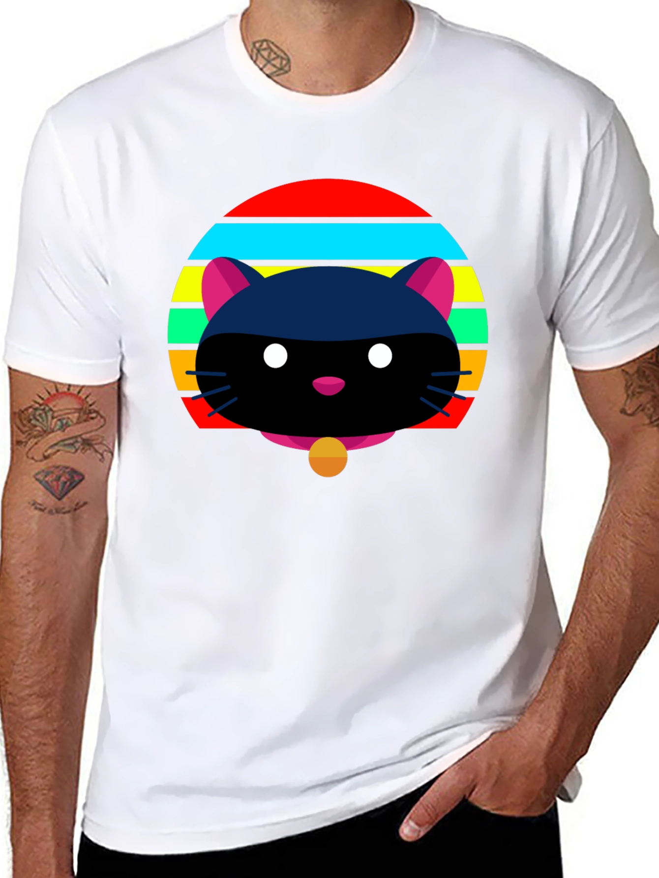 Retro Cat Graphic Tee - Black