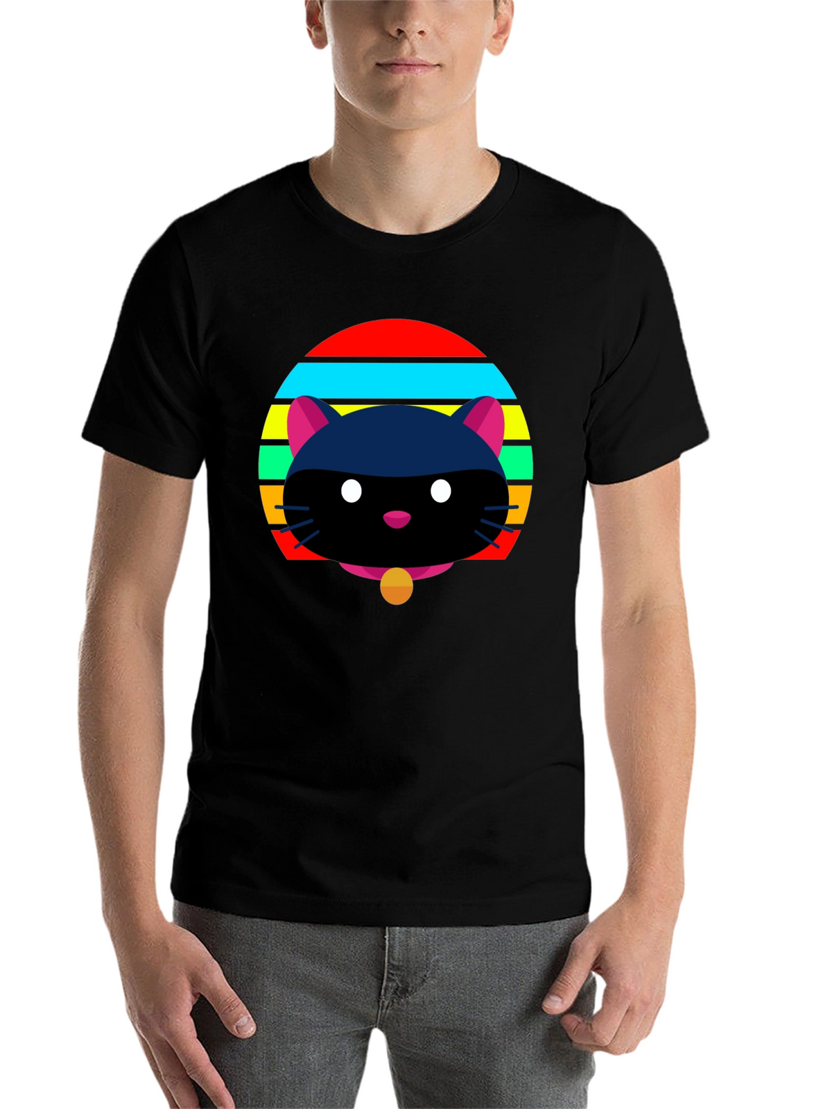 Retro Cat Graphic Tee - Black