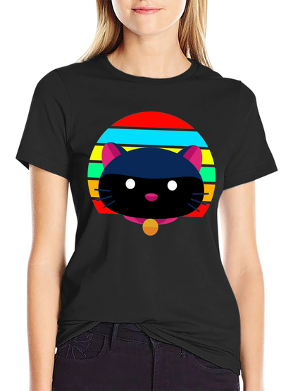 Retro Cat Graphic Tee - Black