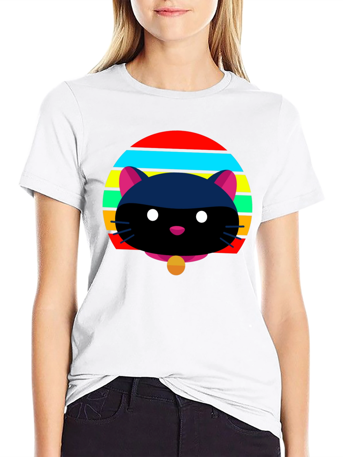 Retro Cat Graphic Tee - Black