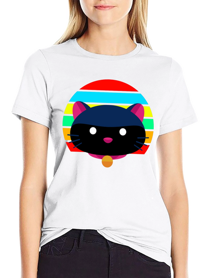 Retro Cat Graphic Tee - Black