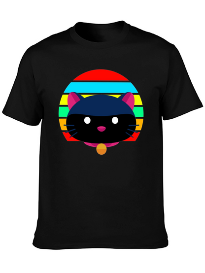 Retro Cat Graphic Tee - Black