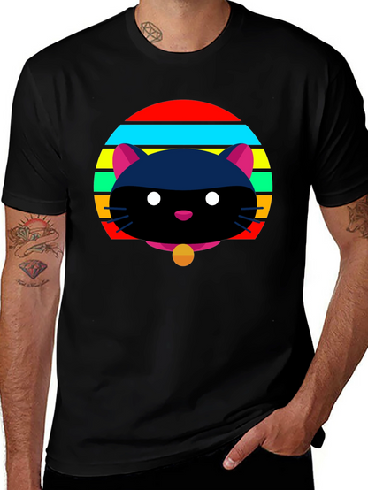 Retro Cat Graphic Tee - Black