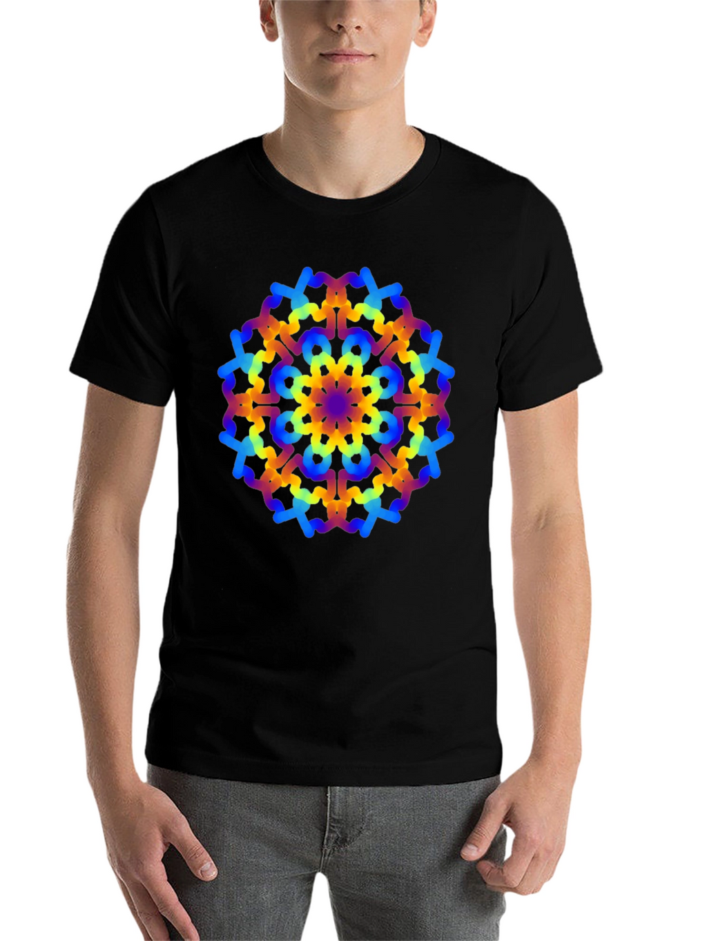 Rainbow Mandala Graphic Black T-Shirt