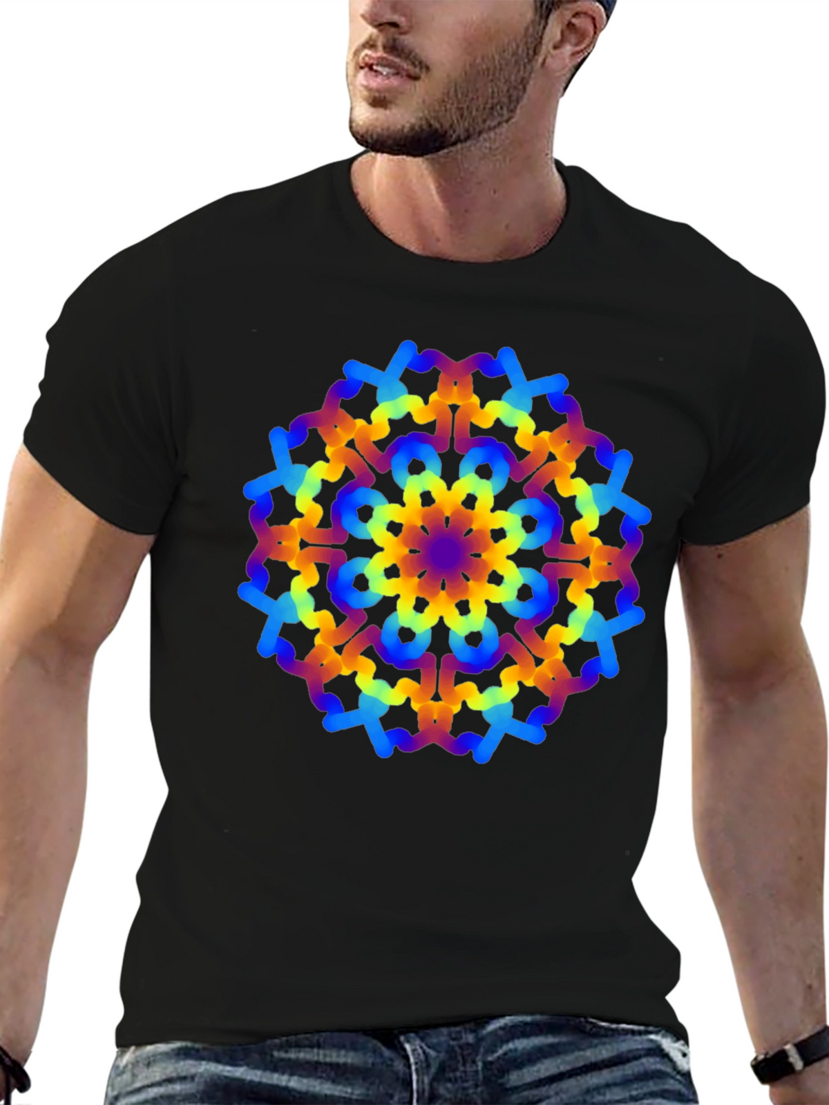 Rainbow Mandala Graphic Black T-Shirt
