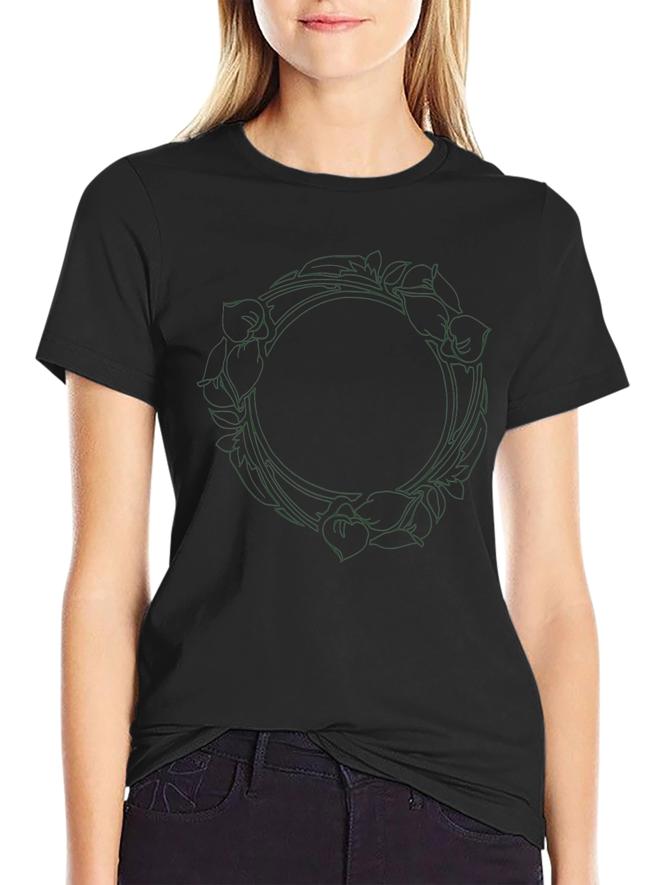 Floral Wreath Graphic Tee - Black Cotton Blend