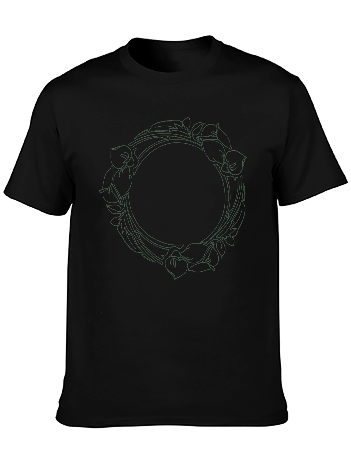 Floral Wreath Graphic Tee - Black Cotton Blend