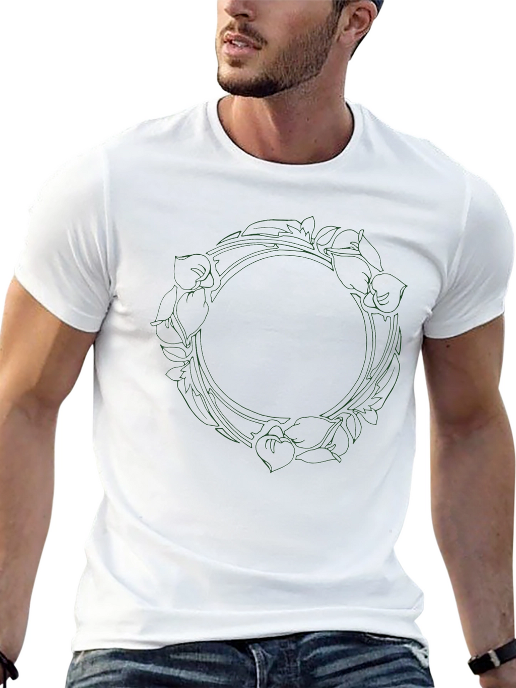 Floral Wreath Graphic Tee - Black Cotton Blend