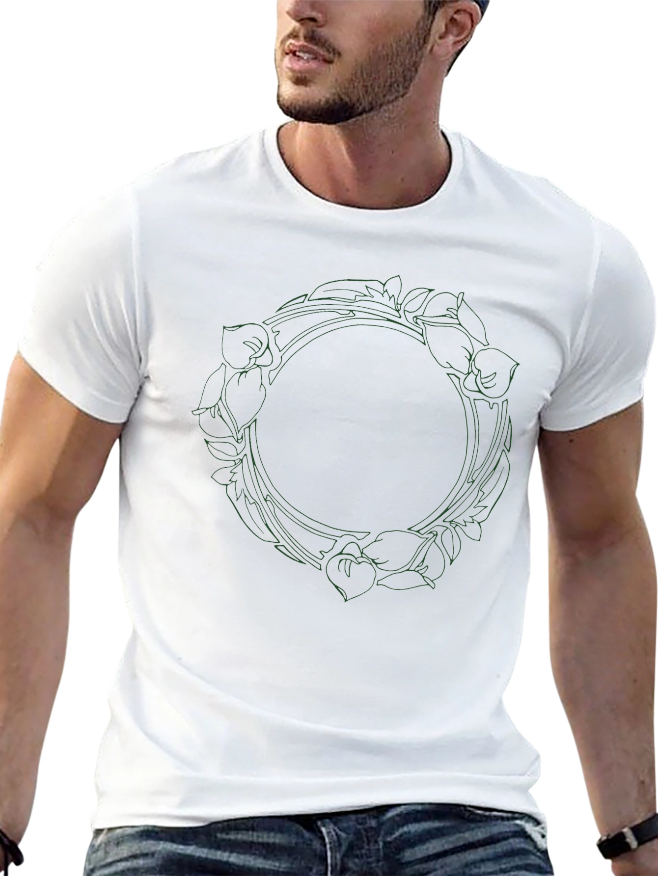 Floral Wreath Graphic Tee - Black Cotton Blend